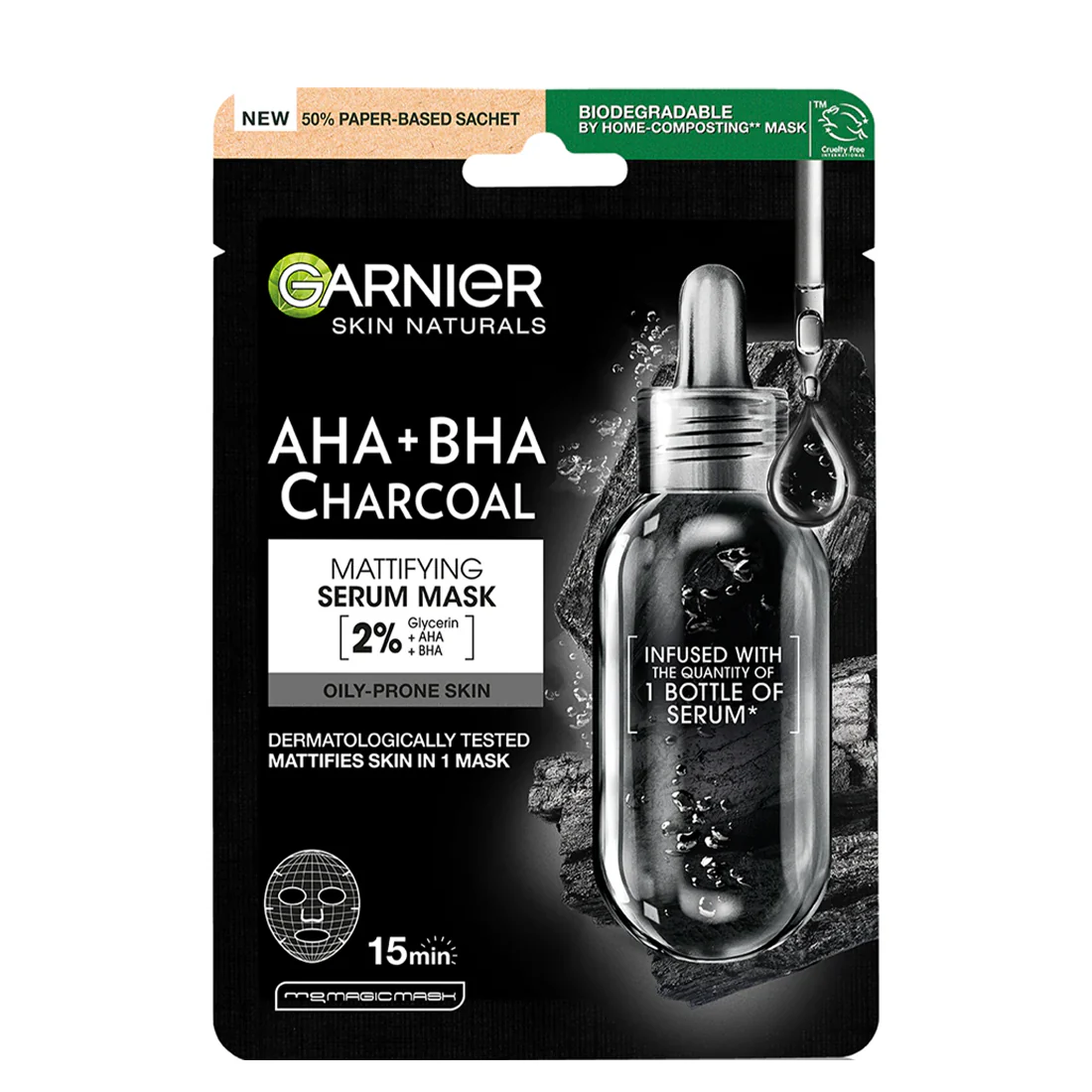 Skin Active Pure Charcoal Maschera Nera In Tessuto Restringe i Pori